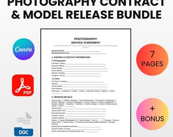 Photography Contract & Model Release Bundle | Editable Canva Word PDF | Photographer Agreement Consent Form