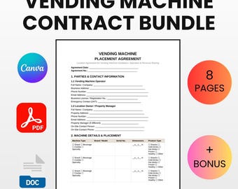Vending Machine Contract Bundle | Editable Canva Word PDF | Placement Agreement Location Revenue Tracker
