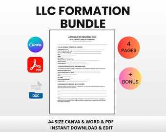 LLC Formation Bundle Template | Editable Canva Word PDF | Operating Agreement Articles of Organization Startup