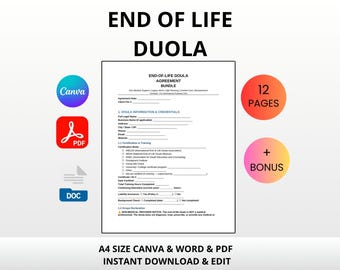 End-of-Life Doula Agreement Bundle | Editable Canva Word PDF | Vigil Plan Legacy Death Care Contract Template