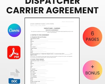 Dispatcher Agreement Template Truck Dispatcher Carrier Agreement Template | Editable Canva Word PDF ...