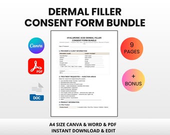 Dermal Filler Consent Form Bundle | Editable Canva Word PDF | Hyaluronic Acid Med Spa Waiver Template