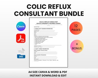 Colic Reflux Consultant Agreement | Editable Canva Word PDF | Infant Feeding Digestive Support Contract