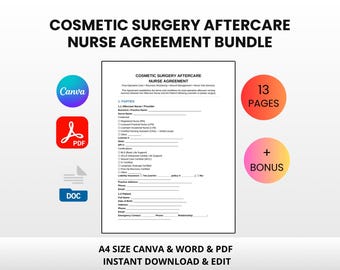 Cosmetic Surgery Aftercare Nurse Agreement Bundle | Editable Canva Word PDF | Post-Op Care Contract Template