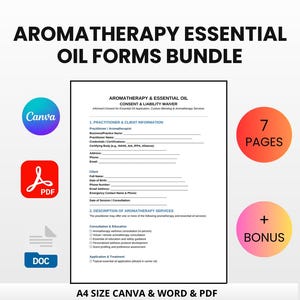 Aromatherapy Essential Oil Forms Bundle | Editable Canva Word PDF | Consent Waiver Intake Template