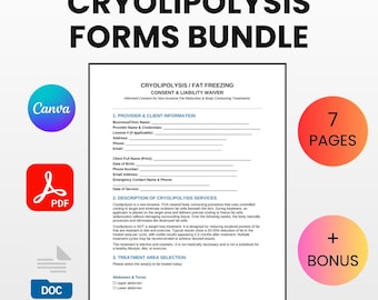 Cryolipolysis Forms Bundle | Editable Canva Word PDF | Fat Freezing Consent Waiver Body Contouring Template