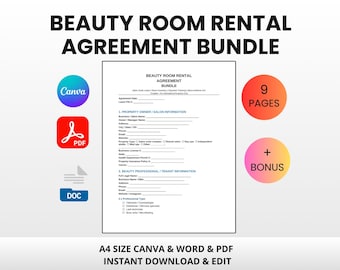 Beauty Room Rental Agreement Bundle | Editable Canva Word PDF | Salon Suite Lease Contract Template