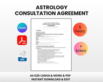 Astrology Consultation Agreement Bundle Client Intake | Editable Canva Word PDF | Birth Chart Reading Consent Template