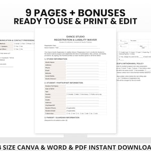 Dance Studio Registration Form | Waiver, Tuition Tracker (Canva, Word, PDF) bild 3