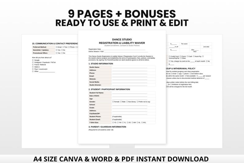 Dance Studio Registration Form | Waiver, Tuition Tracker (Canva, Word, PDF) bild 3