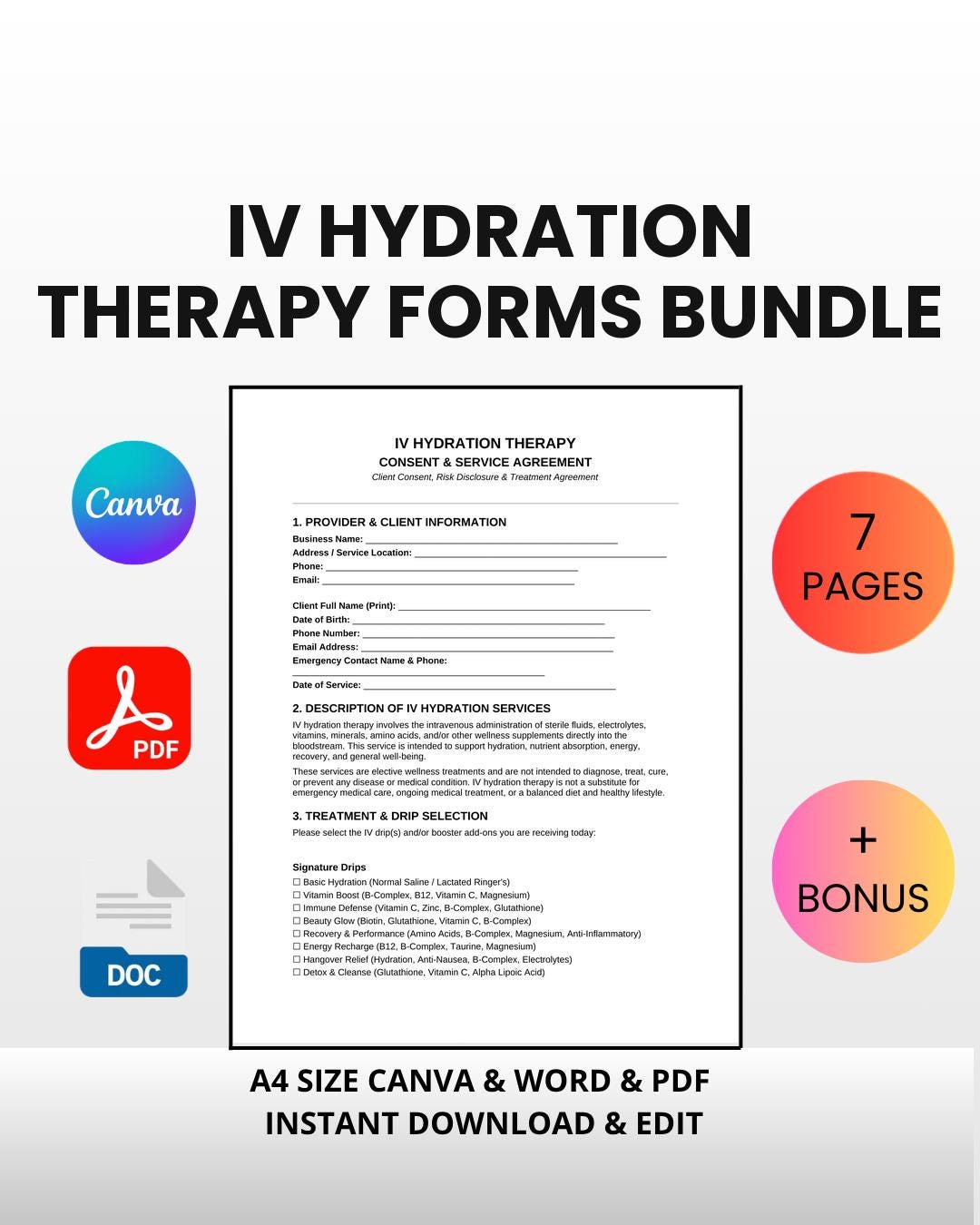 R Iv Forms.pdf IV Hydration Therapy Forms Bundle | Editable Canva, Word, PDF - Etsy
