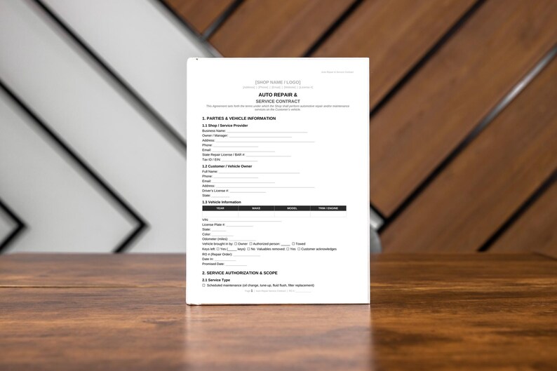 Auto Repair Contract Kit | Service Agreement, Estimate, Intake Form (Canva, Word, PDF) bild 5