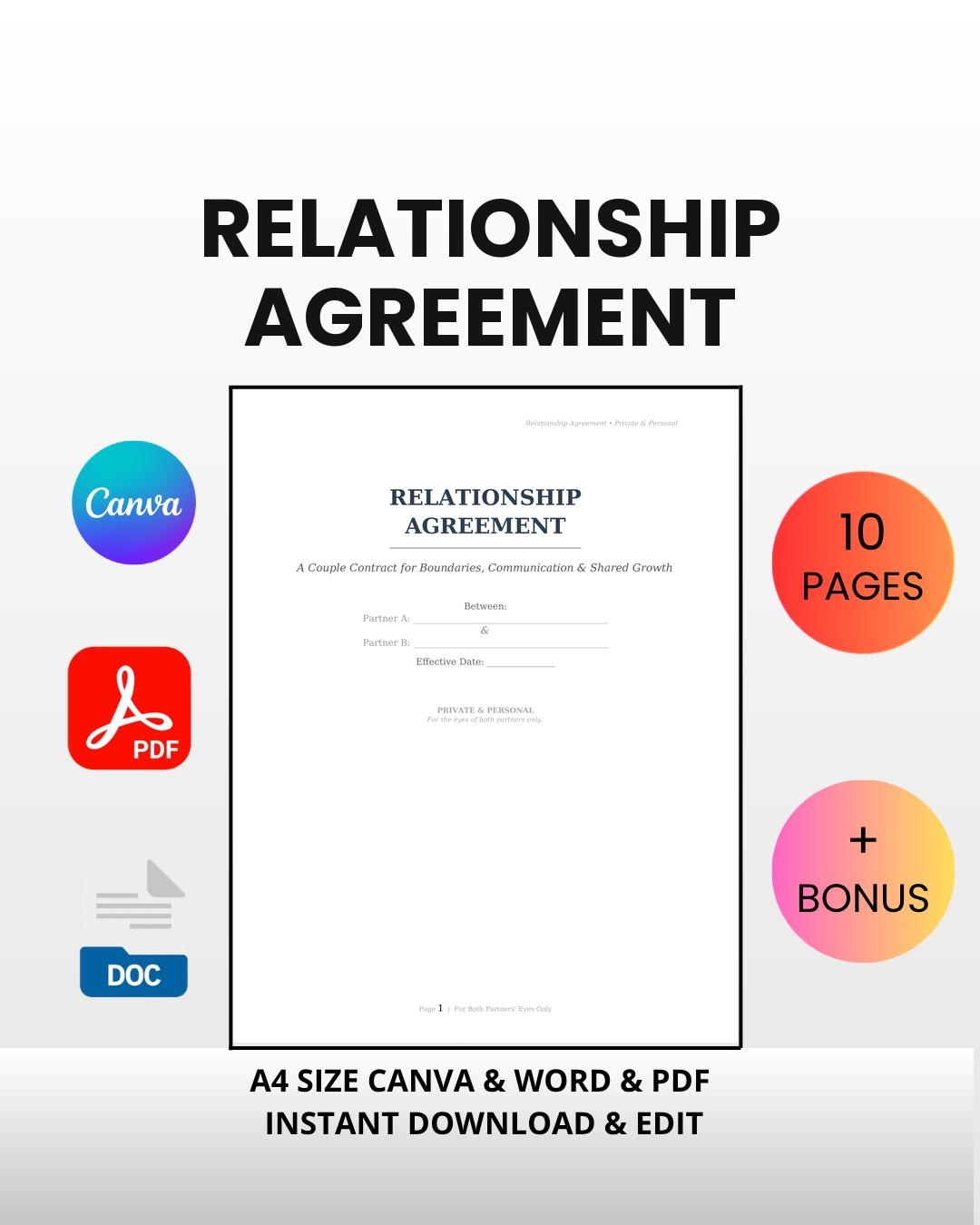 Relationship Agreement | Editable Couple Contract Canva Word PDF ...