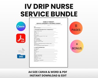 Home IV Drip Nurse Service Agreement Bundle | Editable Canva Word PDF | Mobile IV Therapy Contract Consent