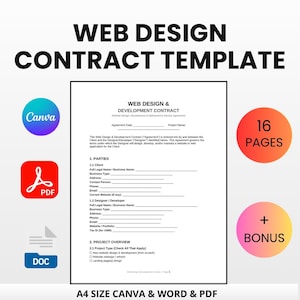 Web Design Contract Template | Editable Canva Word PDF | Website Development Agreement Freelance