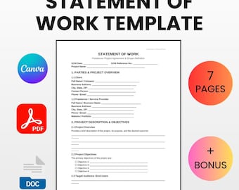 Statement of Work Template | Editable Canva Word PDF | Freelancer SOW Contract Project Scope Agreement