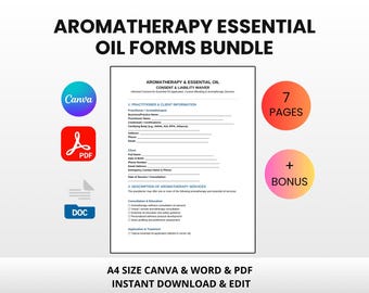 Aromatherapy Essential Oil Forms Bundle | Editable Canva Word PDF | Consent Waiver Intake Template