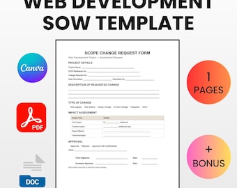 Web Development SOW Template | Editable Canva Word PDF | Website Design Contract Freelance Developer Scope