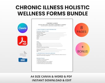 Chronic Illness Holistic Wellness Forms Bundle | Editable Canva Word PDF | Treatment Agreement Template