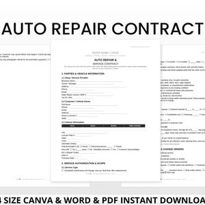 Auto Repair Contract Kit | Service Agreement, Estimate, Intake Form (Canva, Word, PDF) bild 2
