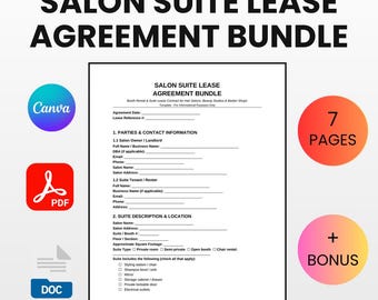 Salon Suite Lease Agreement Bundle | Editable Canva, Word, PDF (Booth Rental Contract)