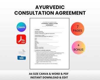 Ayurvedic Consultation Agreement Bundle Client Intake | Editable Canva Word PDF | Dosha Assessment Consent Template