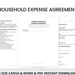 Acuerdo de gastos para compañeros de piso / Registro de gastos de alquiler, servicios públicos y presupuesto (Canva, Word, PDF) imagen 2