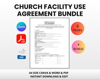 Church Facility Use Agreement Bundle | Editable Canva Word PDF | Venue Rental Application Cleanup Checklist Template