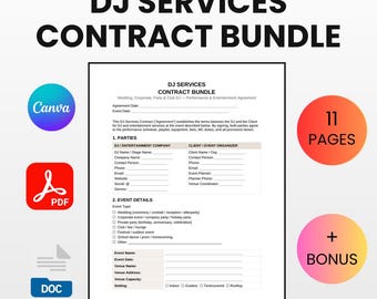 DJ Services Contract Bundle | Wedding, Party, Club Agreement (Canva, Word, PDF)