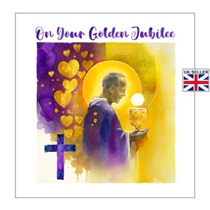 Catholic 50th Priest Anniversary of Ordination Card | Golden Jubilee Card For Priest