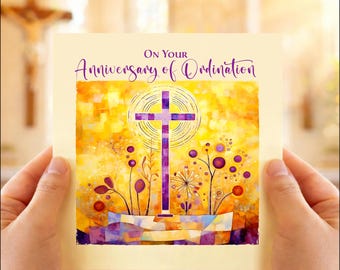 Priest Ordination Anniversary Card | Religious Clergy Greeting Card, Artistic Cross Design