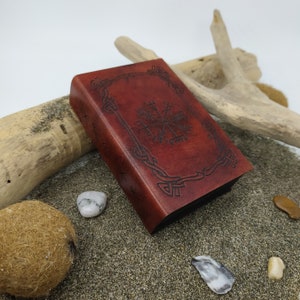 Wooden and leather dice box and tray viking themed
