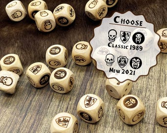 Heroquest natural wood combat dice and movement dice, classic 1989 version or new 2021 version
