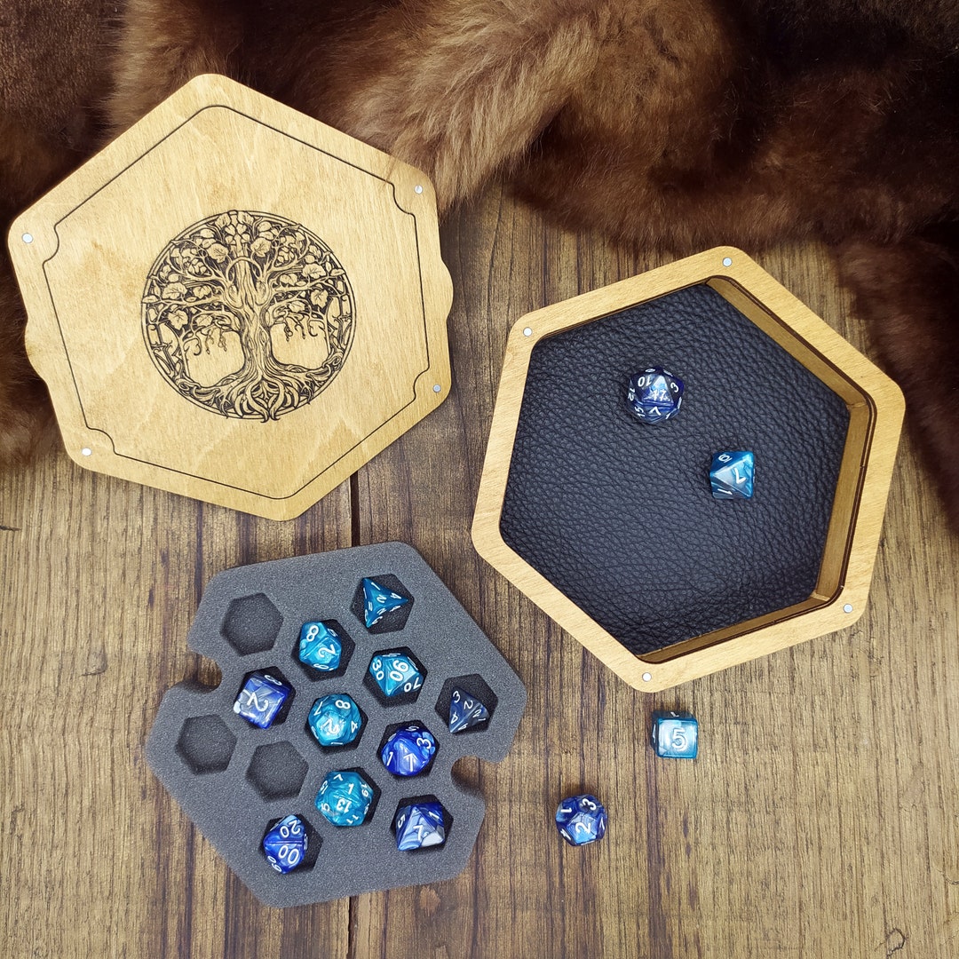 Dice Holder and Dice Tray Wooden Box, With Foam and Real Leather