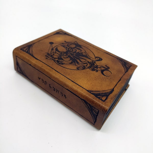 Wooden and leather dice box and tray Cthulhu themed