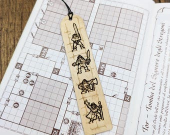 Wooden bookmark inspired by HeroQuest – Characters 1989 – Fantasy accessory for readers and collectors – Barbarian, Dwarf, Elf, Wizard