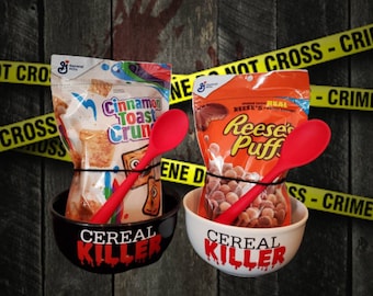 Cereal Killer Bowl Set, true crime fans, cereal lovers, cereal killa, personalized gifts, horror lover, valentines gift for him