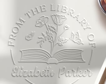 From the Library of Stamp, Gifts for Book Lovers, Personalized Book Embosser, Custom Book Embosser, Stamp, Library Embosser w Name