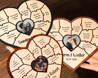 Couple Puzzle Piece Sign, Personalized Gifts for Him, Her, Couple Wood Puzzle Sign, Photo Couple Sign, Engagement Gifts