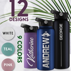 Water Bottle Custom, Personalized Sport Bottle, Water Bottle with Straw Lid, Birthday Gift, Engraved Water Bottle, Logo Water Bottle