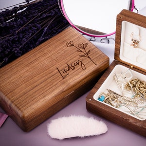 Personalized Jewelry Box Organizer, Custom Engraved Wood Jewelry Box, Personalized Gifts for Best Friends, Her, Travel Case for Women