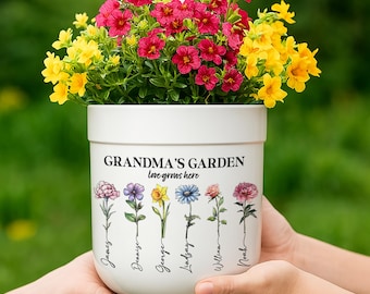 Mother's Day Gifts, Personalized Gifts For Mom, Grandma’s Garden Personalized Flower Pot, Birth Month Flower Plant Pot, Custom Flower Pot