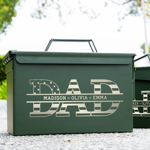 Personalized Ammo Box, Fathers Day Gifts for Dad, Ammo Storage, Personalized Gifts for Men, Custom Ammo Can Engraved Ammo Box American Flag