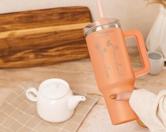 Personalized Gift for Mom, Birth Month Flower Tumbler with Kids names, Mothers Day Gifts from Kids, 40oz Mom Tumbler, Personalized Mom Gifts