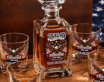 America 250th Anniversary Whiskey Decanter, Patriotic Gift,  250 Years of America Decor, 250th Anniversary Drinkware Decanter