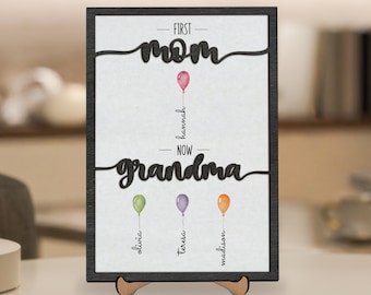 Grandma's Wooden Sign With Birth Flowers, Grandma Gift with Kids Names, Mother's Day Gift, Personalized First Mom Now Grandma, Gift For Mom