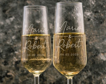 Engagement Gifts for Couple, Champagne Flutes Personalized, Wedding Gifts, Set of 2, Couples Gift