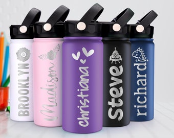 Back to School Gifts for Kids, Personalized Kids Water Bottle with Straw, Stainless Steel Custom Laser Engraved Bottle for Boys, Girls