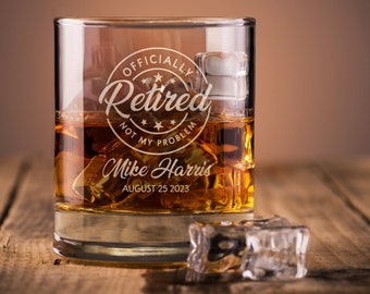 Retirement Gifts For Men, Engraved Retirement Crystal Whiskey Glass Gift, Retirement Whiskey Glasses, Dad Retirement Cocktail Glass