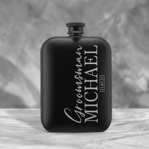 Personalized Engraved Flask, Groomsman Flask, Best Man Flask, Custom Black Flask, Flask for Men, Wedding Party Flask